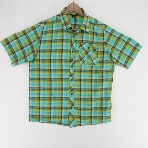 Outdoor Research Jinx Shirt‎ Mens L Green Plaid Short Sleeve Button Up Stretch
